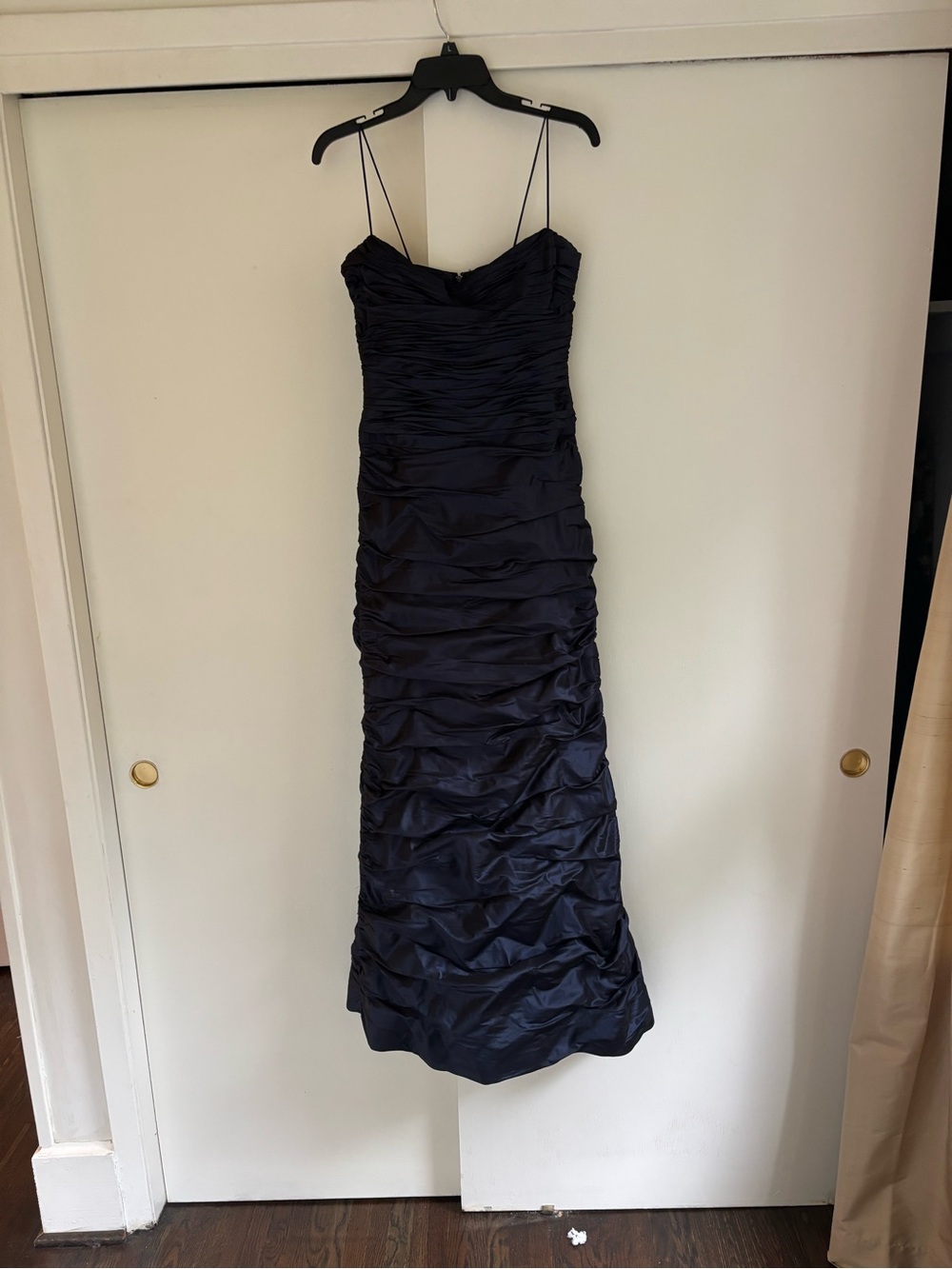 Teri Jon Navy Ruched Strapless Evening Gown